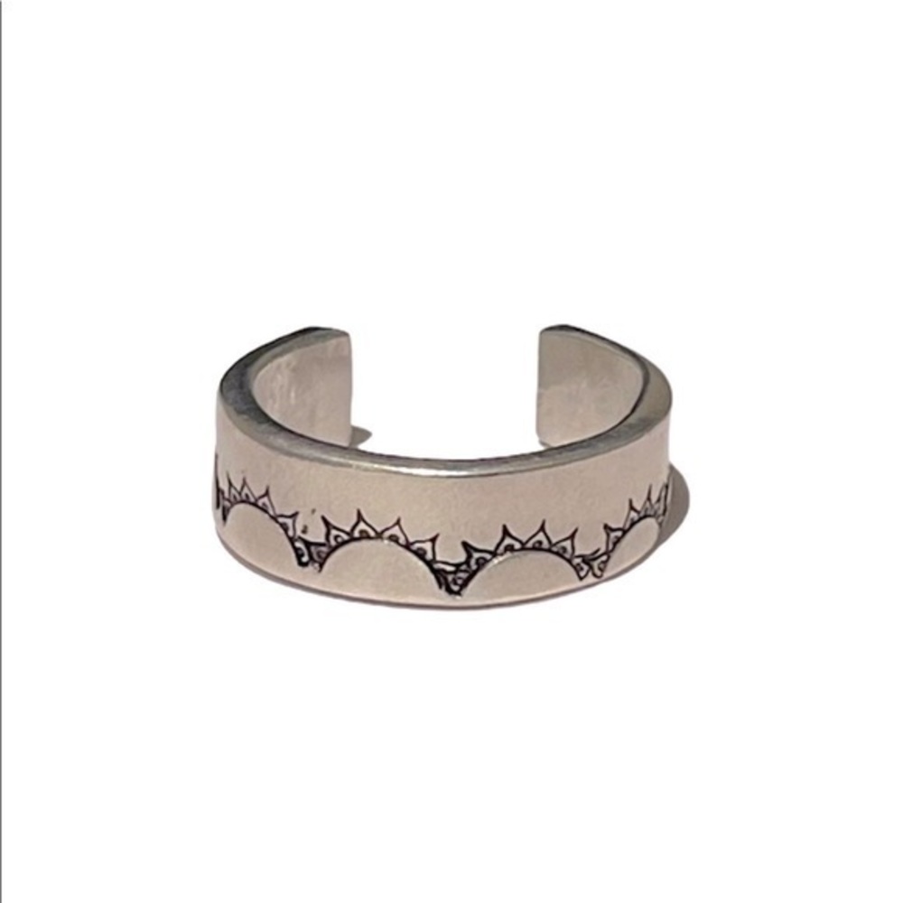 Handmade 9 stamped‎ adjustable boho sun silver hypoallergenic pewter cuff ring